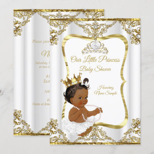 Gold White Pearl Princess Baby Shower Ethnic Invitation