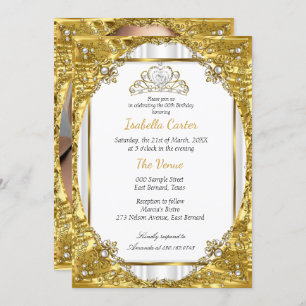 Gold White Pearl Tiara Photo Birthday Party Invitation