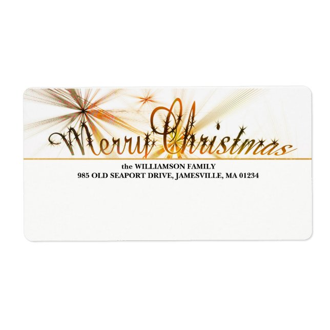 Gold & White Personalised Christmas Shipping Label (Front)