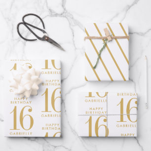 Gold White Personalised Custom Age  Wrapping Paper Sheet