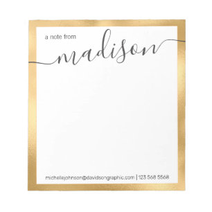Gold White Personalised Name From The Desk Of N Notepad