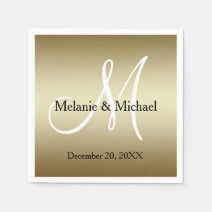 Gold White Personalised Wedding Paper Napkins