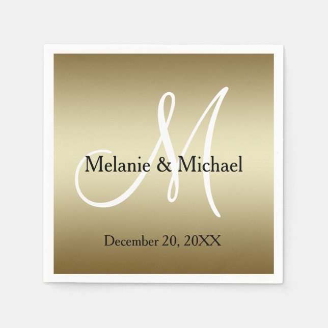 Gold White Personalised Wedding Paper Napkins (Front)