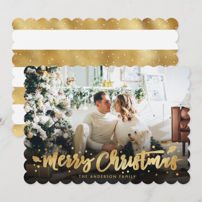 Gold White Photo Merry Christmas Card (Front/Back)
