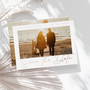 Gold White Photo Wedding Save the Date Rose