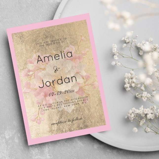Gold white pink cherry blossom floral wedding invitation (Gold white pink cherry blossom floral wedding )