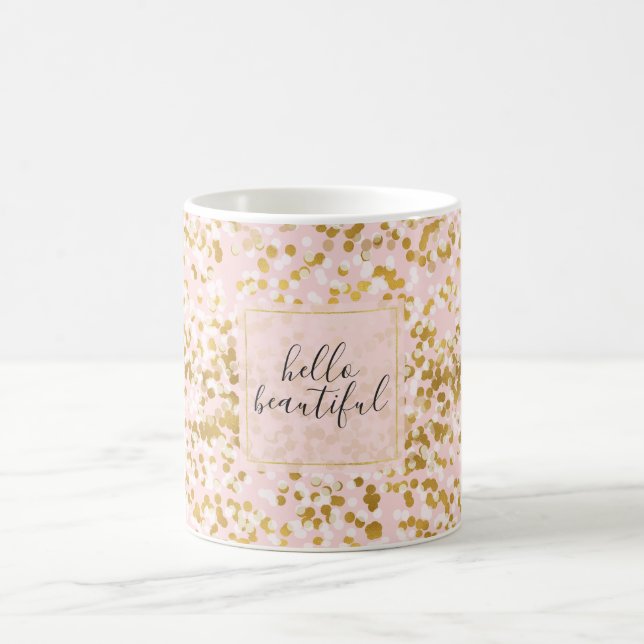 Gold White Pink Confetti Coffee Mug (Center)