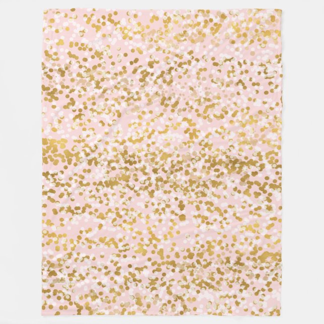 Gold White Pink Confetti Fleece Blanket (Front)