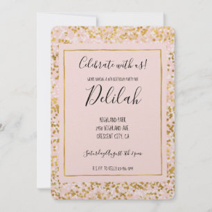 Gold White Pink Confetti Invitation