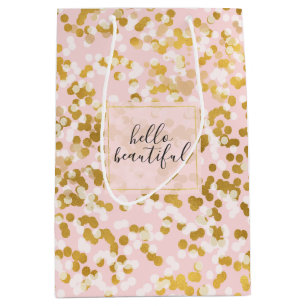Gold White Pink Confetti Medium Gift Bag