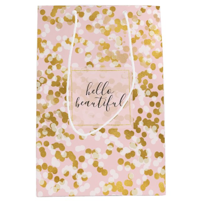 Gold White Pink Confetti Medium Gift Bag (Front)