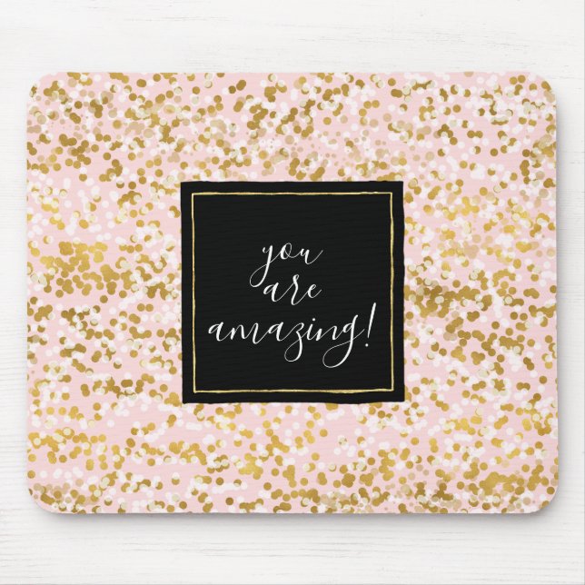 Gold White Pink Confetti Mouse Mat (Front)