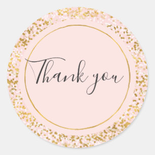 Gold White Pink Confetti Thank you Classic Round Sticker