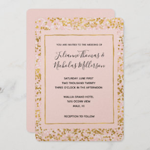 Gold White Pink Confetti Wedding Invites