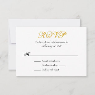 Gold White Plain Simple Wedding RSVP Cards