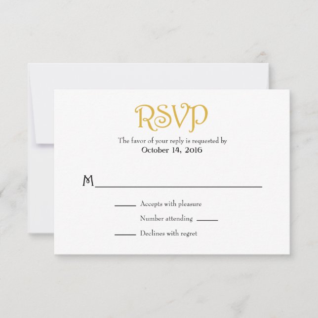 Gold White Plain Simple Wedding RSVP Cards (Front)