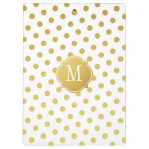 Gold & White Polka Dot Monogram Clipboard