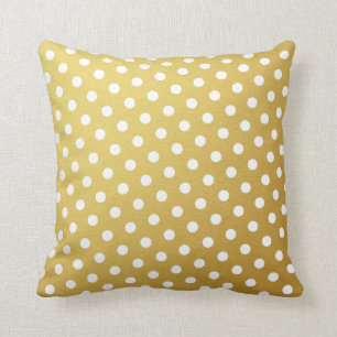 Gold & White Polka Dot Pattern Throw Pillows