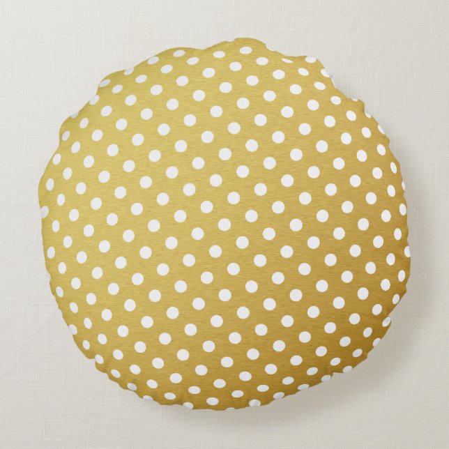 Gold & White Polka Dot Round Pillows (Back)