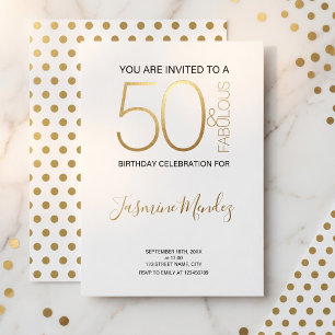 Gold & White Polka Dots 50 & Fabulous Birthday Invitation
