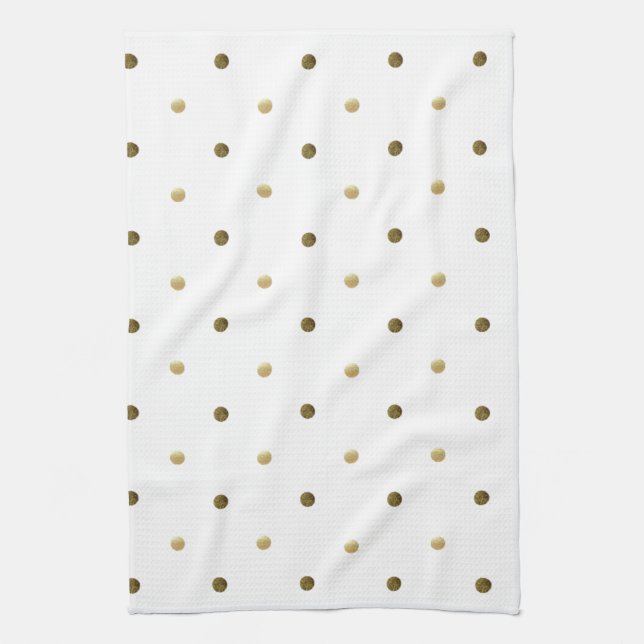 Gold White Polka Dots Golden Dots Elegant Design Tea Towel (Vertical)