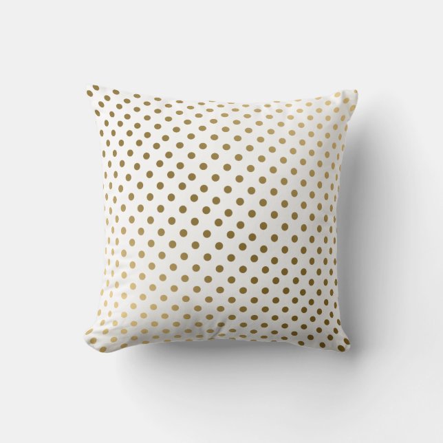 Gold & White Polka Dots Modern Geometric Pattern Cushion (Front)