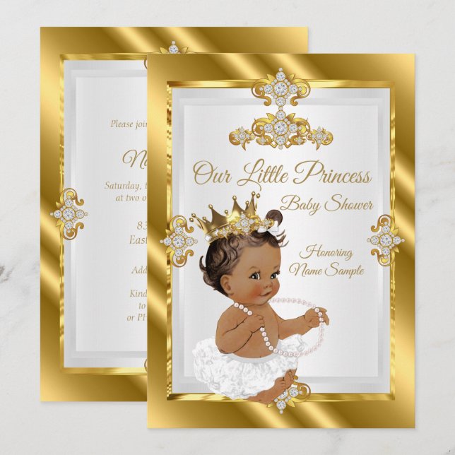 Gold White Princess Baby Shower Ethnic Invitation (Front/Back)