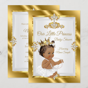 Gold White Princess Baby Shower Ethnic Invitation