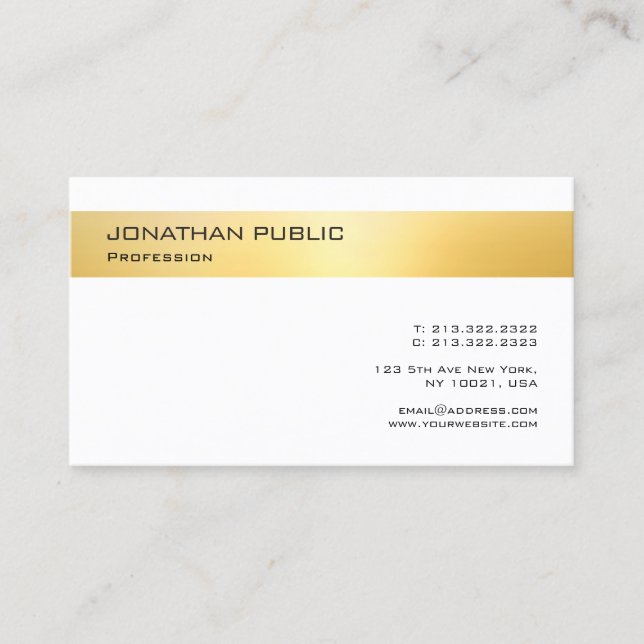 Gold White Professional Design Minimalist Template Business Card (Front)