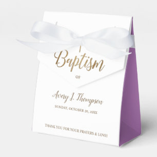Gold White Purple Baptism Cross Thank You Favour Box