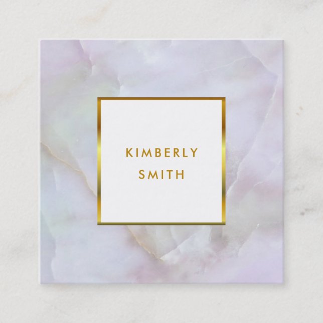 Gold white quarts gemstone professional square business card (Front)