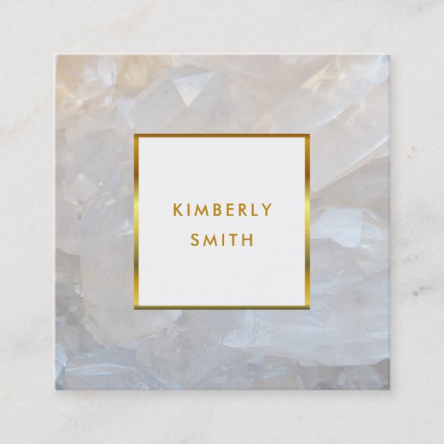 Gold white quarts gemstone professional square business card (Front)