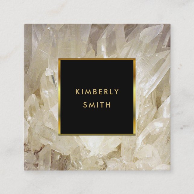 Gold white quarts gemstone professional square business card (Front)