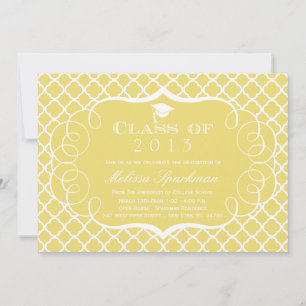 Gold + white quatrefoil graduation announcement