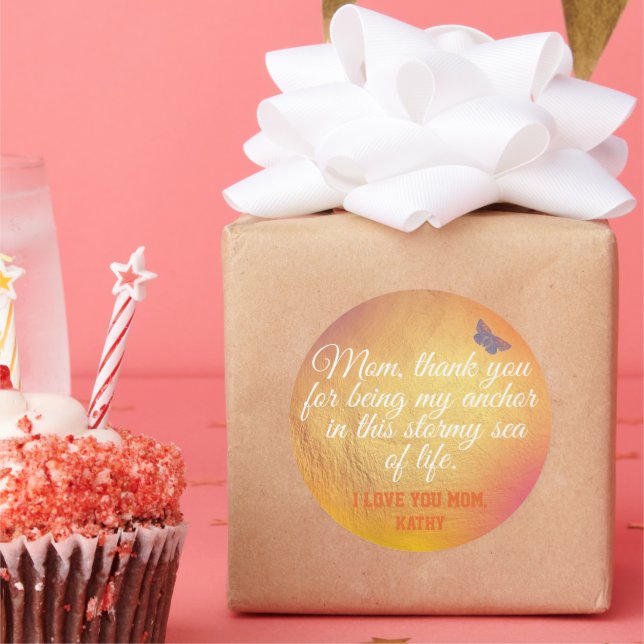 Gold White Quote Cute Unique Modern Mothers Day Classic Round Sticker (Party)