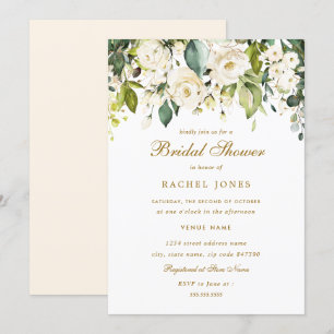 Gold White Rose Bridal Shower Invitation