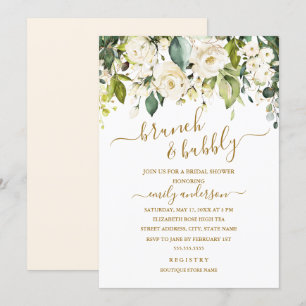 Gold White Rose Brunch And Bubbly Bridal Shower Invitation