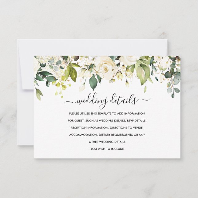 Gold White Rose Wedding Details RSVP Card (Front)