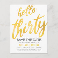 Gold White Save Date Thirty Birthday Party