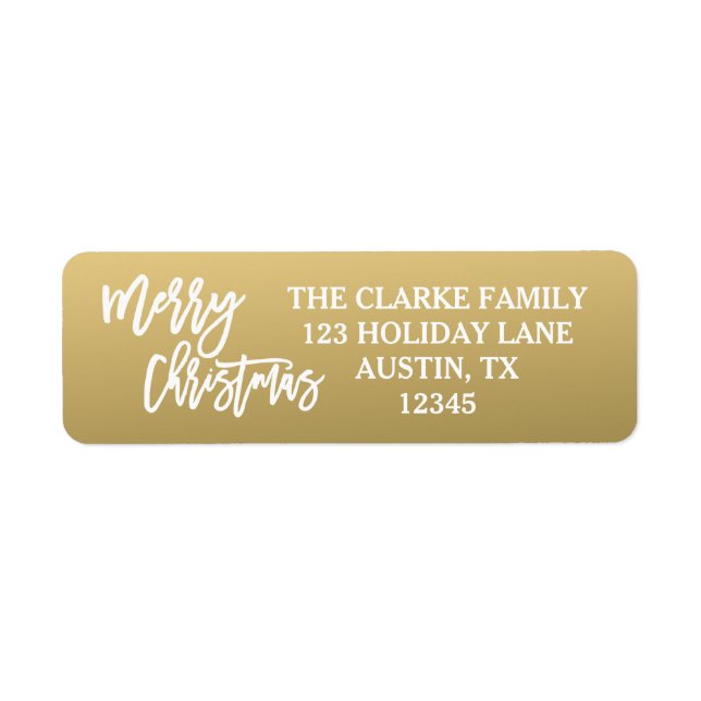 Gold White Script Merry Christmas Holiday Label (Front)