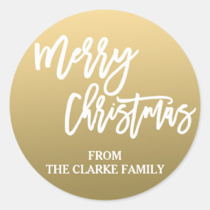 Gold White Script Merry Christmas Holiday Sticker