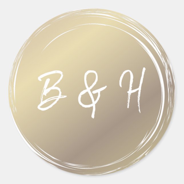 Gold & White Shiny Glam Modern Minimal Wedding Classic Round Sticker (Front)