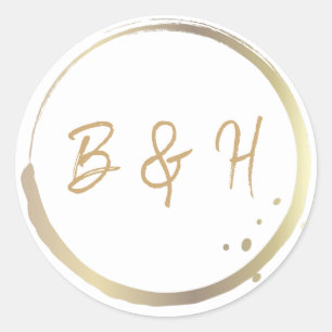 Gold & White Shiny Glam Modern Minimal Wedding Classic Round Sticker