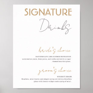 Gold & White Signature Drinks Wedding Bar Poster