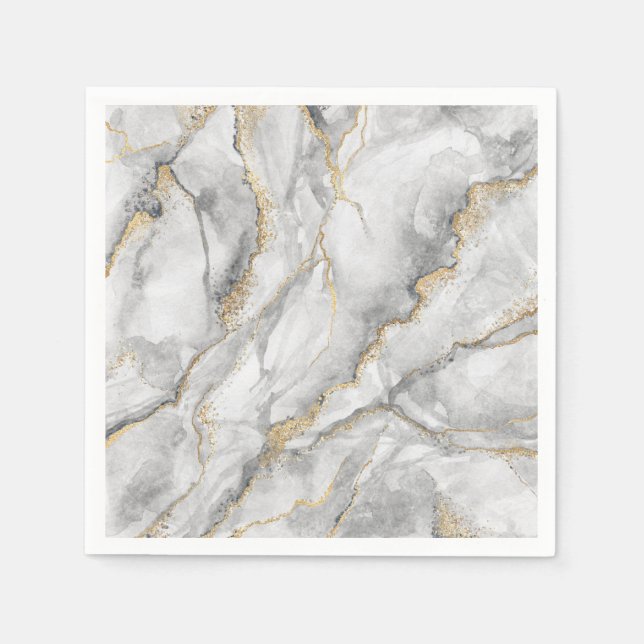 Gold White Silver Marble Pretty Napkin (Front)