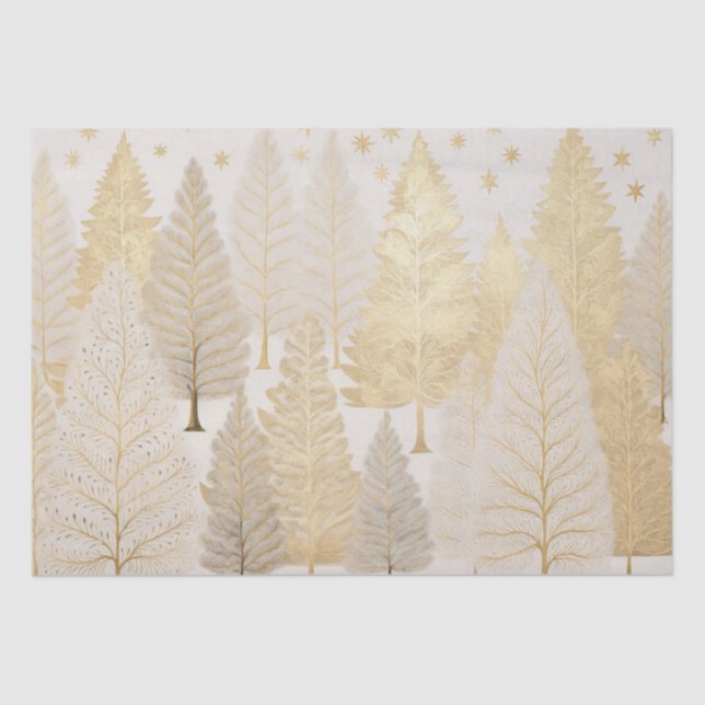 Gold White Silver Trees Christmas Tissue Paper (Front)