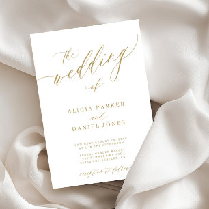 Gold white simple classic elegant wedding invitation