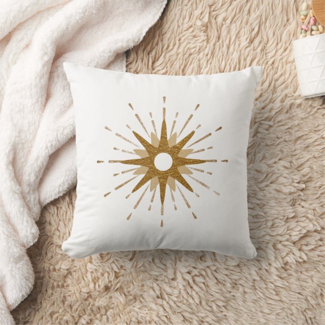 Gold & White Simple Modern Starburst  Cushion (Blanket)