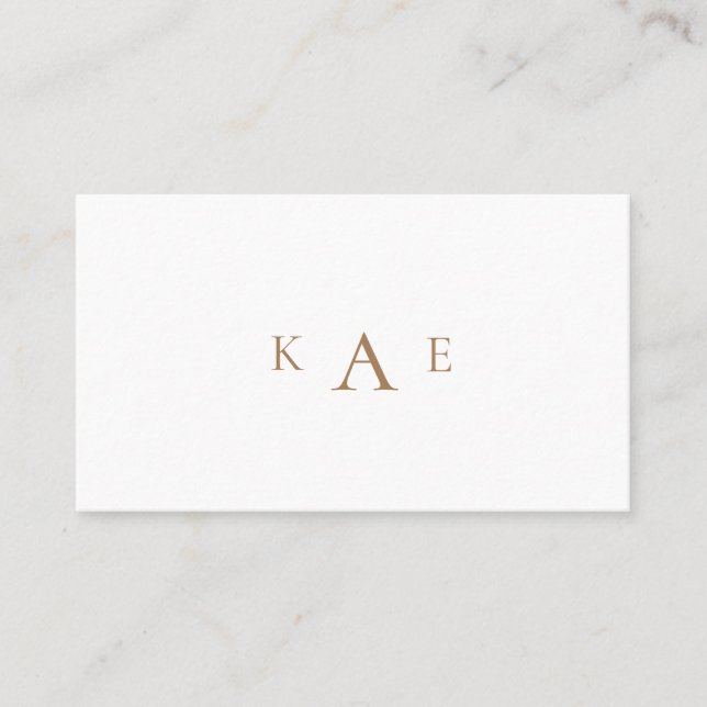 Gold & White Simple Monogram Business Card (Front)