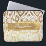 Gold & White Snake Skin with Gold Glitter Laptop Sleeve<br><div class="desc">Gold and White Zebra Snake Skin with Gold Glitter Monogram Name Case. This case can be customised to include your first name.</div>